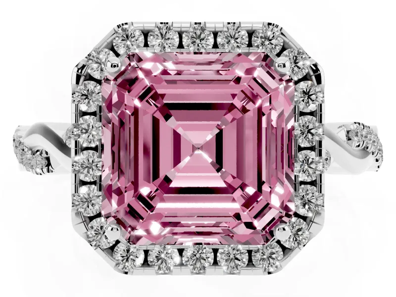 Asscher Cut Twist Halo Engagement Ring Setting for a Fancy Pink Lab-Grown Diamond | Platinum
