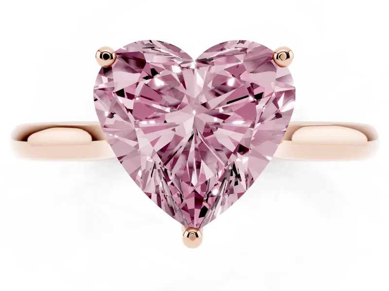 Fancy Pink Heart Cut Diamond Solitaire Ring Set in Rose gold with Cathedral Band and Prong Setting