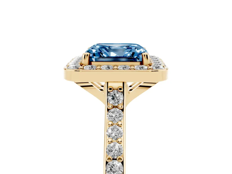 Asscher Cut Halo Engagement Ring Setting for a Fancy Blue Lab-Grown Diamond | Yellow Gold - Design NV-24729