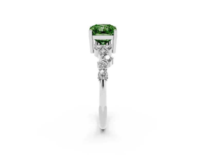 Radiant Cut Scattered Accent Engagement Ring Setting for a Fancy Green Lab-Grown Diamond | Platinum