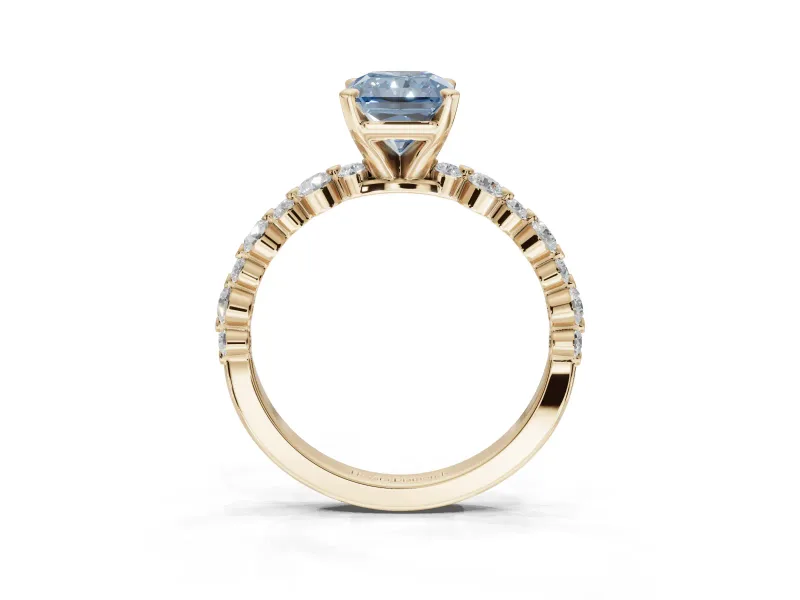 Radiant Cut Pavé Engagement Ring Setting for a Fancy Blue Lab-Grown Diamond | Alternating Accents | Yellow Gold