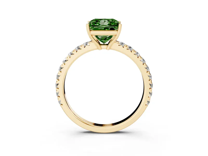 Princess Cut Pave Engagement Ring Setting for a Fancy Green Lab-Grown Diamond | Shared Prong Band | Yellow Gold