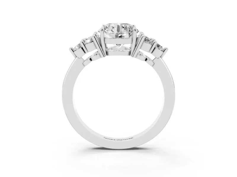 Round Cluster Side Stone Engagement Ring Setting | Plain Band | Sterling Silver