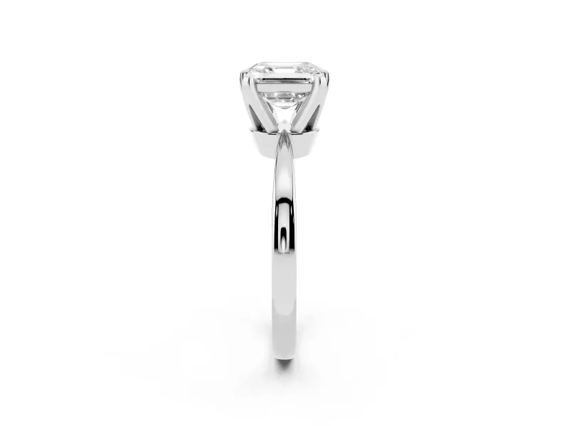 Asscher Cut Diamond Solitaire Engagement Ring Set in White gold with Slim Tapered Solitaire Band