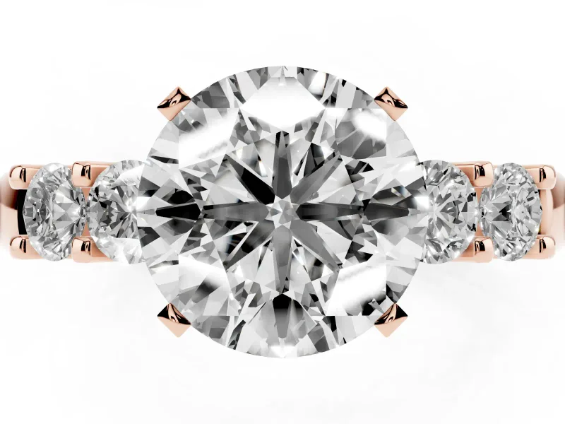 Round Five Stone Engagement Ring Setting | Prong-Set Side Stones | Rose Gold