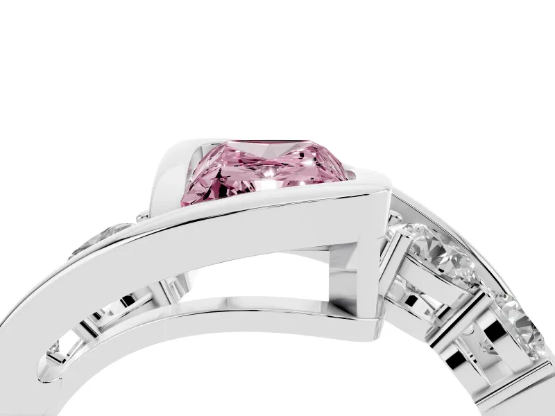 Radiant Cut Engagement Ring Setting for a Fancy Pink Lab-Grown Diamond | Bezel | Sterling Silver