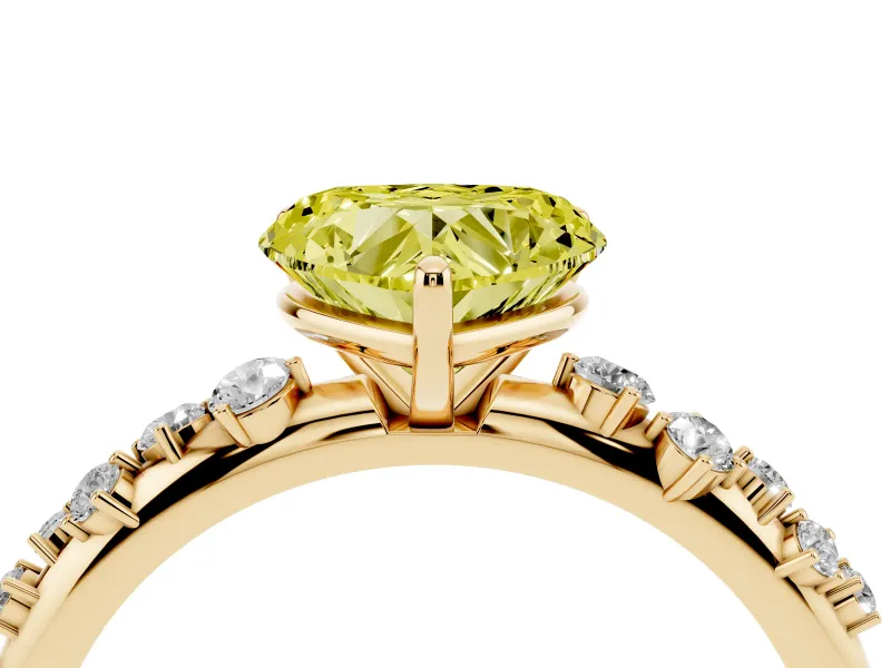 Fancy Yellow Heart Cut Diamond Cluster Solitaire Ring Set in Yellow gold with Prong Setting