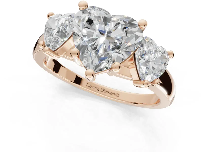 Heart-Shaped Three Stone Engagement Ring Setting | Wide Tapered Shoulders | Rose Gold