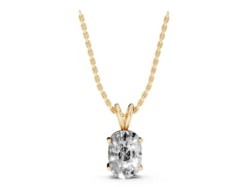 Elongated Cushion Lab-Grown Diamond Solitaire Pendant Necklace | Split Bail | Yellow Gold