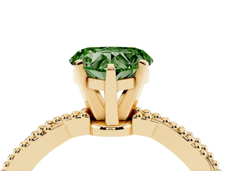Heart-Shaped Twisted Engagement Ring Setting for a Fancy Green Lab-Grown Diamond | Beaded Twist | Yellow Gold