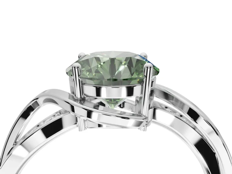Round Bypass Solitaire Engagement Ring Setting for a Fancy Green Lab-Grown Diamond | Pavé and Plain Strands | Platinum