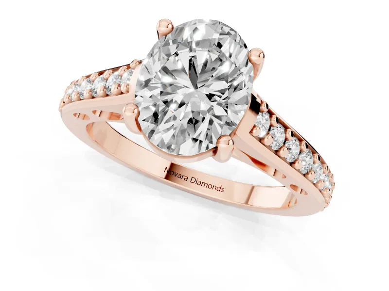 Oval Graduated Pave Cathedral Solitaire Engagement Ring Setting | Scroll Cut-Outs | Rose Gold