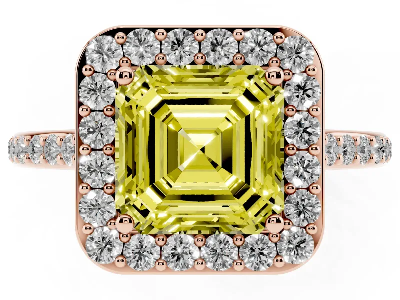 Asscher Cut Halo Engagement Ring Setting for a Fancy Yellow Lab-Grown Diamond | Rose Gold - Design NV-24729