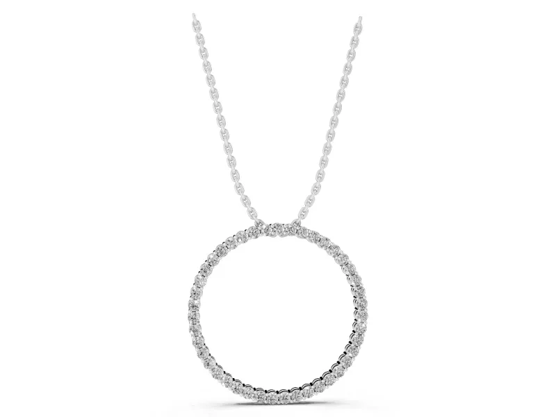 Round Lab-Grown Diamond Thin Eternity Circle Pendant Necklace | Shared Prongs | Sterling Silver
