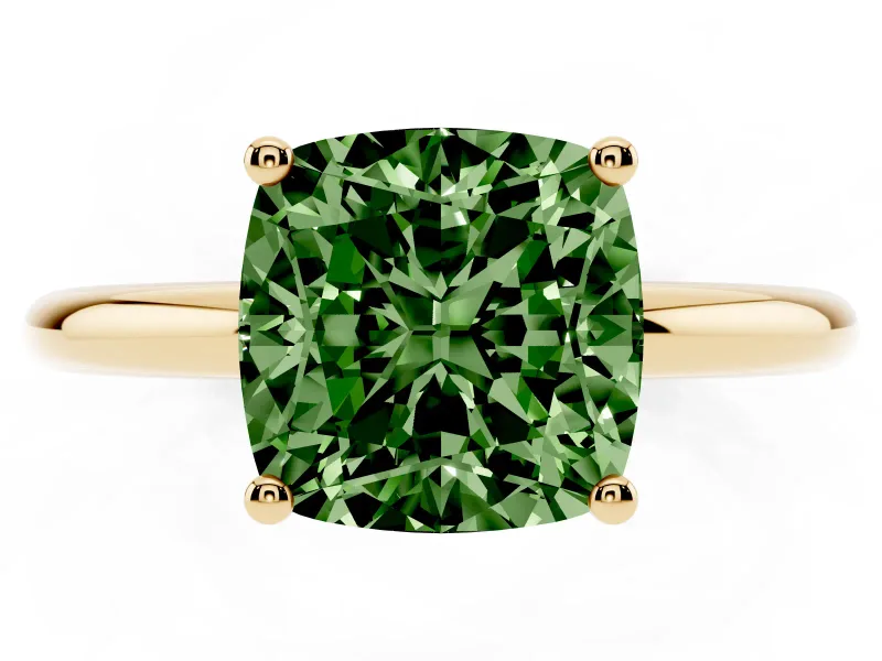 Cushion Cut Hidden Halo Engagement Ring Setting for a Fancy Green Lab-Grown Diamond | Plain Band | Yellow Gold