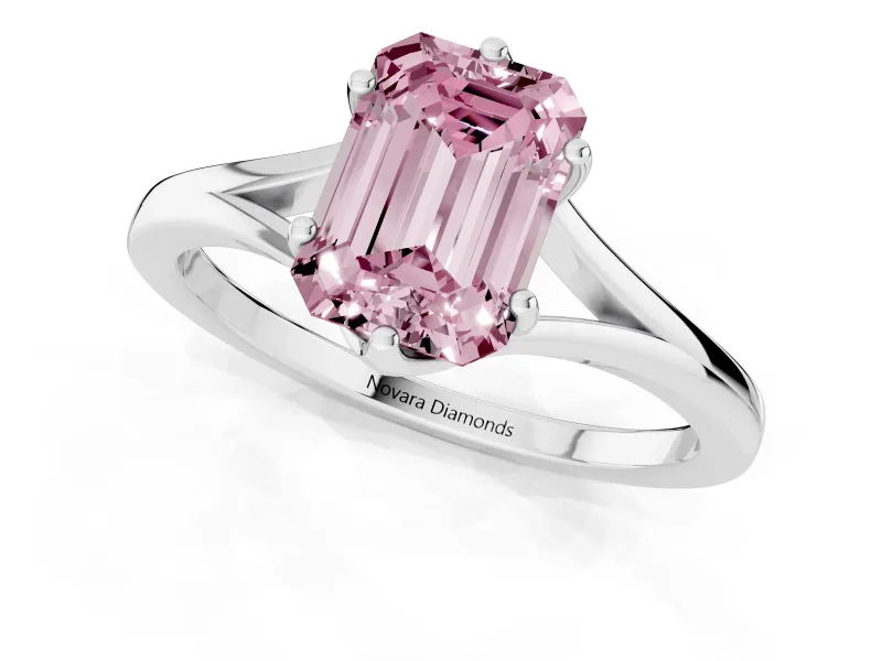 Emerald Cut Split Shank Engagement Ring Setting for a Fancy Pink Lab-Grown Diamond | Sterling Silver