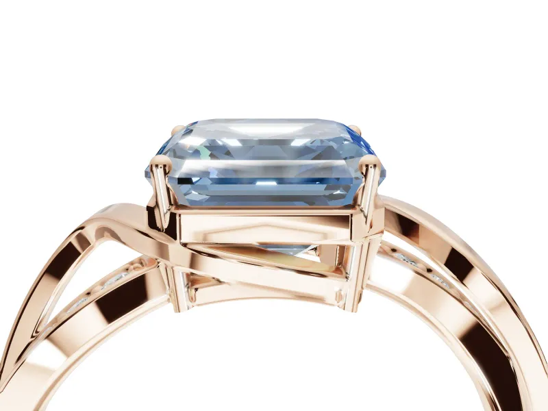 Asscher Cut Bypass Solitaire Engagement Ring Setting for a Fancy Blue Lab-Grown Diamond | Pavé Strands | Rose Gold