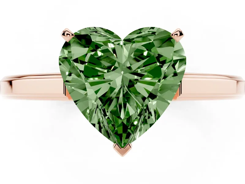 Fancy Green Heart Cut Diamond Solitaire Ring Set in Rose gold with Prong Setting and Classic Band