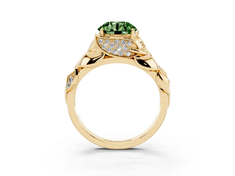 Round Leaf Bypass Engagement Ring Setting for a Fancy Green Lab-Grown Diamond | Yellow Gold