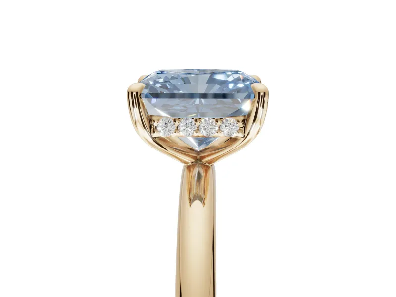 Radiant Cut Hidden Halo Ring Setting for a Fancy Blue Lab-Grown Diamond | Yellow Gold