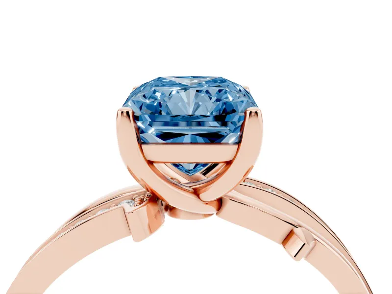 Radiant Cut Twisted Pavé Engagement Ring Setting for a Fancy Blue Lab-Grown Diamond | Pavé and Plain Strands | Rose Gold