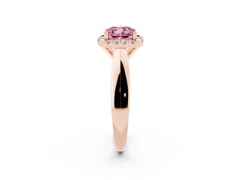 Cushion Cut Halo Engagement Ring Setting for a Fancy Pink Lab-Grown Diamond | Square Profile Band | Rose Gold