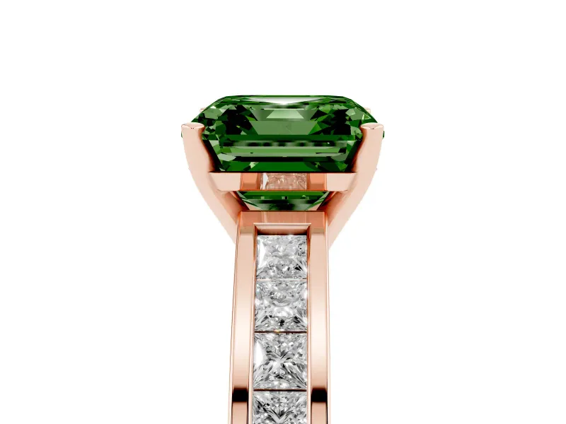 Asscher Cut Channel Engagement Ring Setting for a Fancy Green Lab-Grown Diamond | Rose Gold