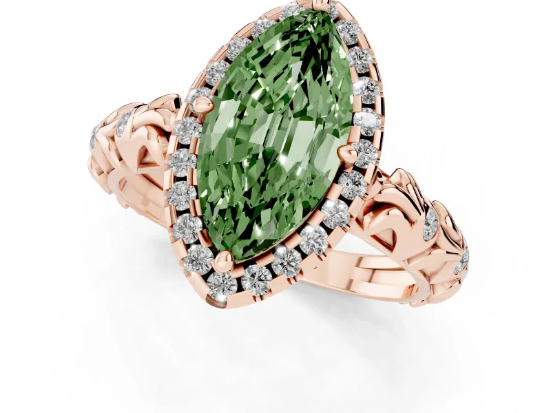 Marquise Leaf Halo Engagement Ring Setting for a Fancy Green Lab-Grown Diamond | Rose Gold