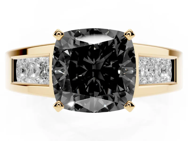 Cushion Cut Channel-Set Engagement Ring Setting for a Black Center | Wide Band | Yellow Gold