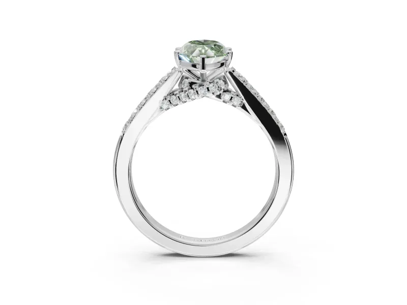 Marquise Pavé Solitaire Engagement Ring Setting for a Fancy Green Lab-Grown Diamond | Crossover Gallery | Platinum