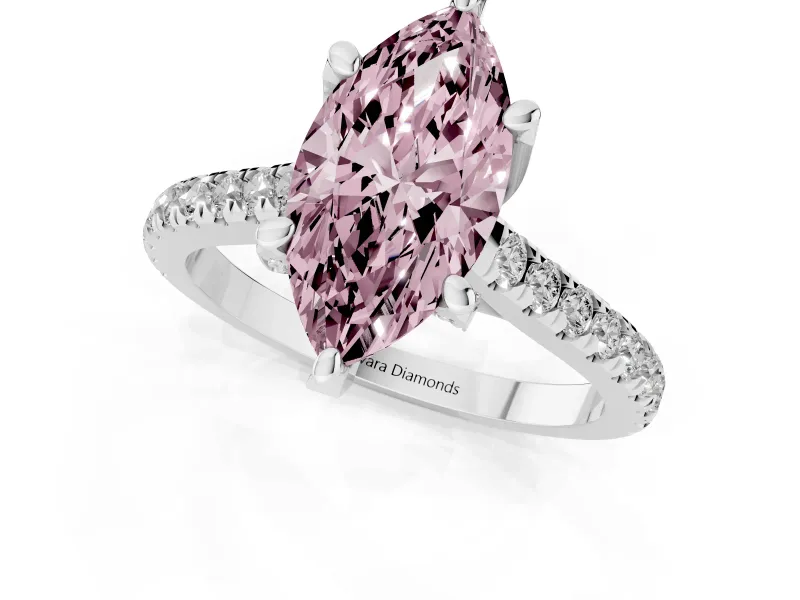 Marquise Hidden Halo Pave Engagement Ring Setting for a Fancy Pink Lab-Grown Diamond | Claw Prongs | Sterling Silver
