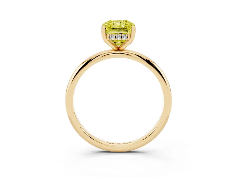Radiant Cut Hidden Halo Engagement Ring Setting for a Fancy Yellow Lab-Grown Diamond | Plain Band | Yellow Gold