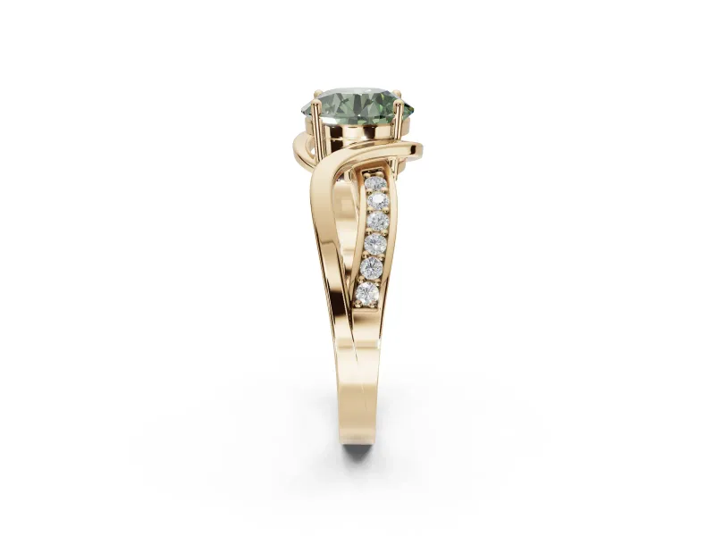 Round Bypass Solitaire Engagement Ring Setting for a Fancy Green Lab-Grown Diamond | Pavé Strands | Yellow Gold