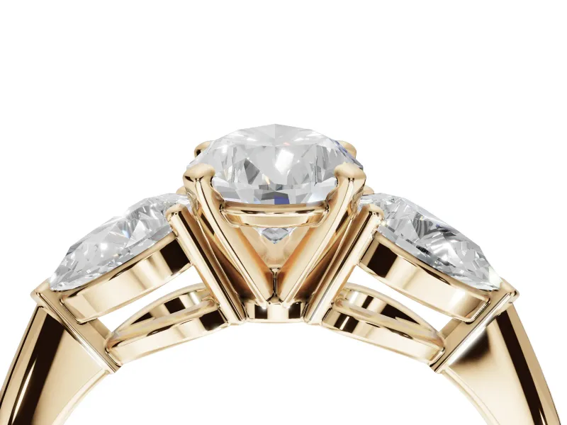 Pear-Shaped Three-Stone Engagement Ring Setting | Pear Side Stones | Yellow Gold