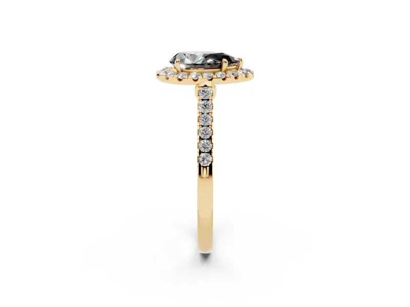 Pear-Shaped Halo Engagement Ring Setting for a Black Center | Pavé Shoulders | Yellow Gold