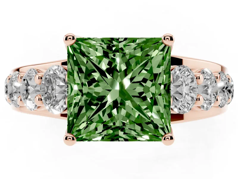 Princess Cut Engagement Ring Setting for a Fancy Green Lab-Grown Diamond | Rose Gold - Design NV-24645