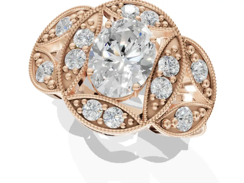 Heart-Shaped Vintage Floral Halo Engagement Ring Setting | Engraved Milgrain Band | Rose Gold