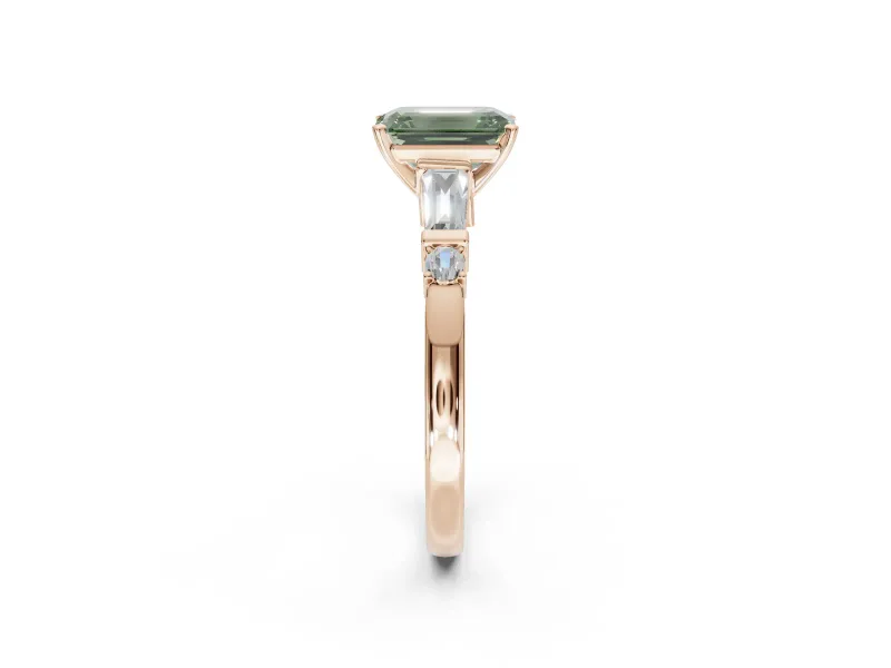 Emerald Cut Tapered Baguette Engagement Ring Setting for a Fancy Green Lab-Grown Diamond | Rose Gold
