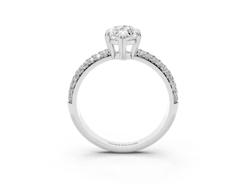 Marquise Three Row Pave Solitaire Engagement Ring Setting | Double Claw Prongs | White Gold