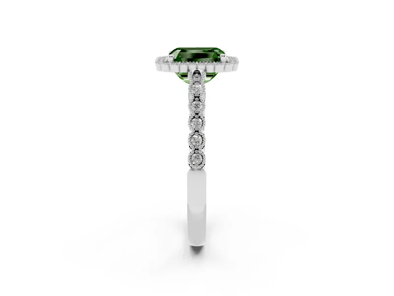 Radiant Cut Halo Engagement Ring Setting for a Fancy Green Lab-Grown Diamond | Sterling Silver - Design NV-24780