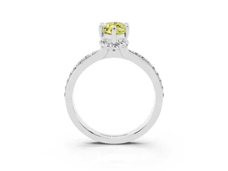 Marquise Channel Set Engagement Ring Setting for a Fancy Yellow Lab-Grown Diamond | Rope Collar | White Gold