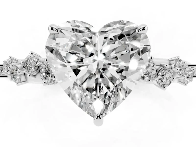 Heart Cut Diamond Cluster Solitaire Ring Set in White gold with Prong Setting