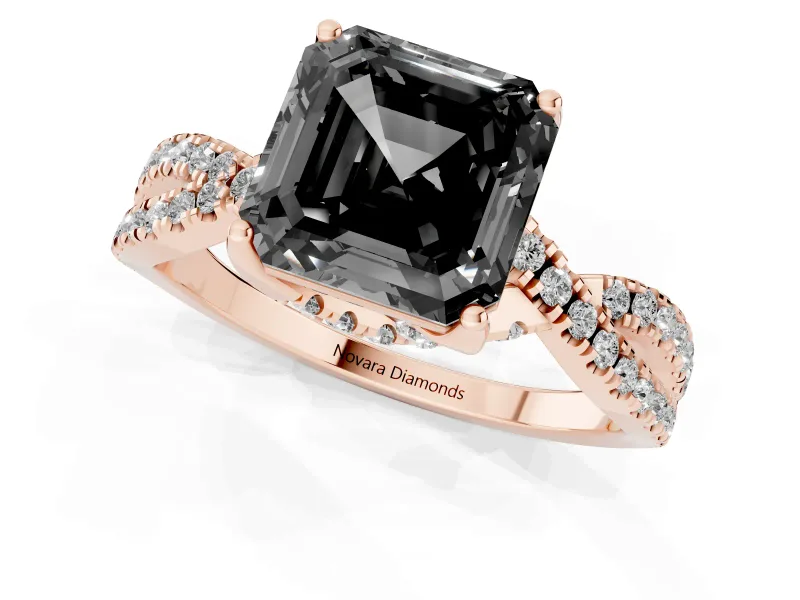 Asscher Cut Twisted Pavé Engagement Ring Setting for a Black Center | Split Shank | Rose Gold
