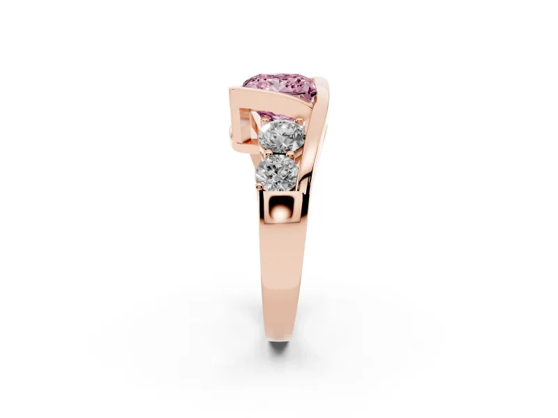 Fancy Pink Princess Cut Diamond Bezel Bypass Ring Set in Rose gold with Round Accents