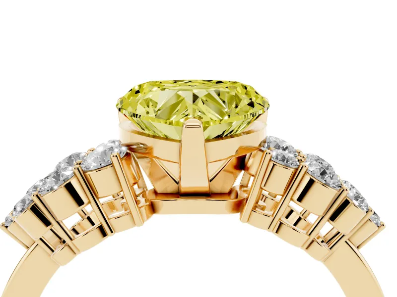 Heart-Shaped Side Stone Engagement Ring Setting for a Fancy Yellow Lab-Grown Diamond | Shoulder Clusters | Yellow Gold