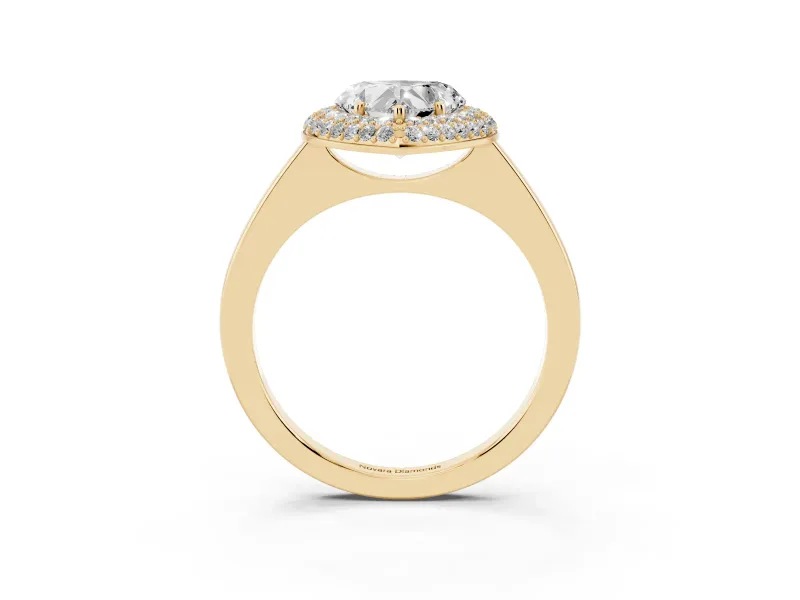 Heart Cut Diamond Halo Engagement Ring Set in Yellow gold with Solitaire Band and Prong Setting