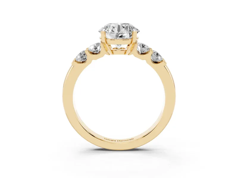 Round Five Stone Engagement Ring Setting | Prong-Set Side Stones | Yellow Gold