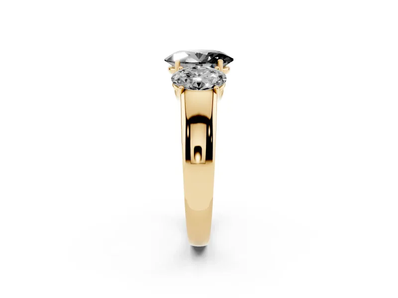 Oval Three Stone Engagement Ring Setting for a Black Center | Touching Side Stones | Yellow Gold