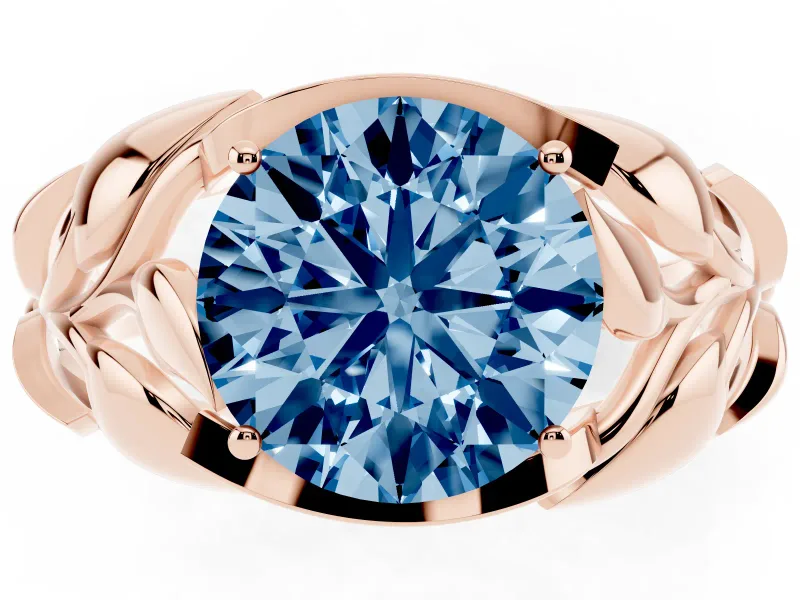 Round Leaf Bypass Engagement Ring Setting for a Fancy Blue Lab-Grown Diamond | Rose Gold