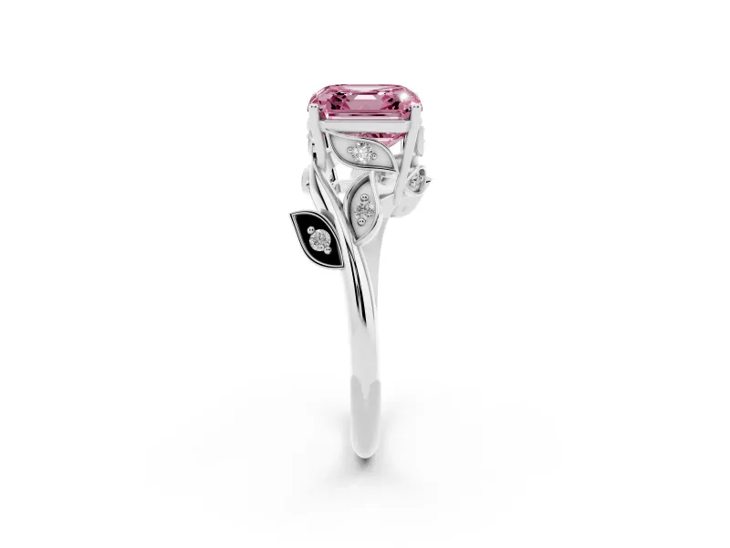 Asscher Cut Twisted Bypass Engagement Ring Setting for a Fancy Pink Lab-Grown Diamond | White Gold